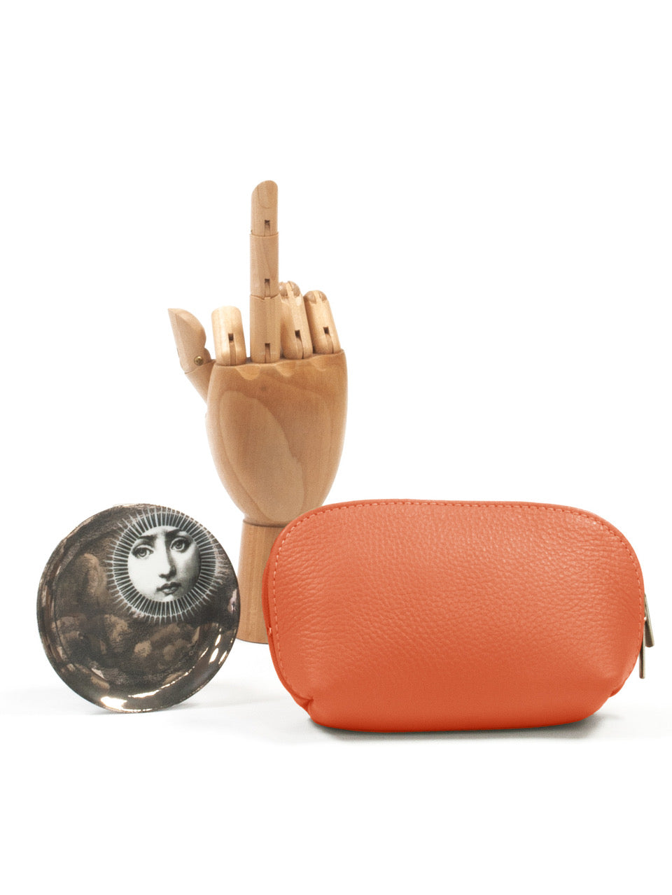 Leather 'Trucco' Zippy Pouch, Arancia