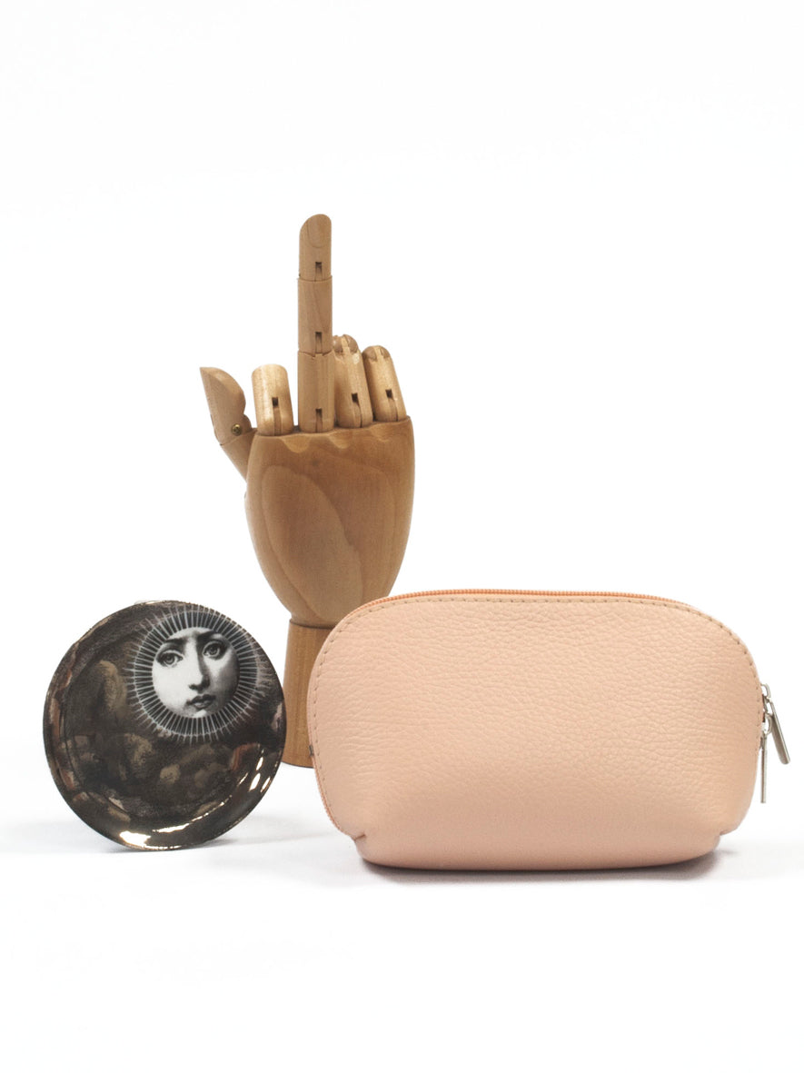 Leather 'Trucco' Zippy Pouch, Rosa